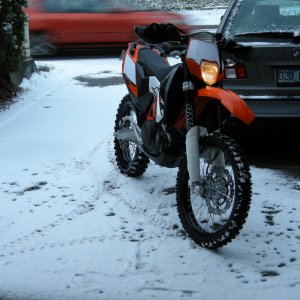 KTM Snow Tracks in the Driveway 