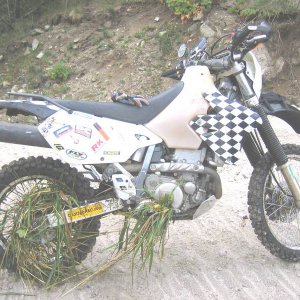 Jude's bike in a HULA SKIRT