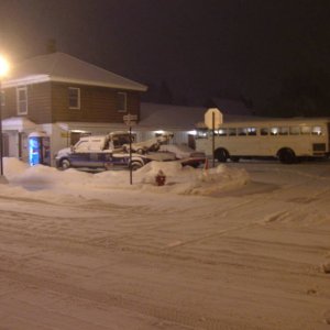 The Bus Tip Home in the Snow