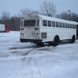 The Bus Tip Home in the Snow