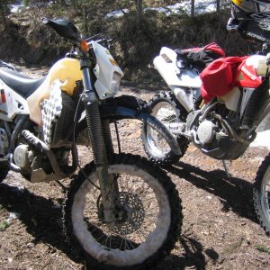 look at the snow on the front wheel