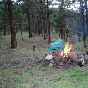 Campsite and fire near Lillooet