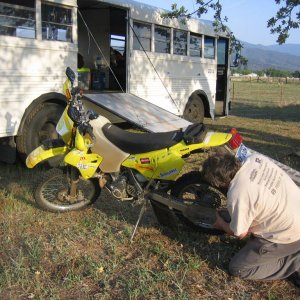 Tom fixing a flat on day 1