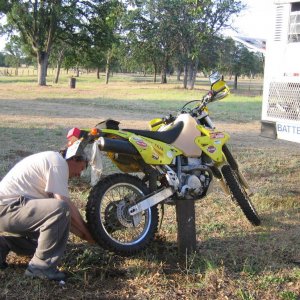 Tom fixing a flat on day 1